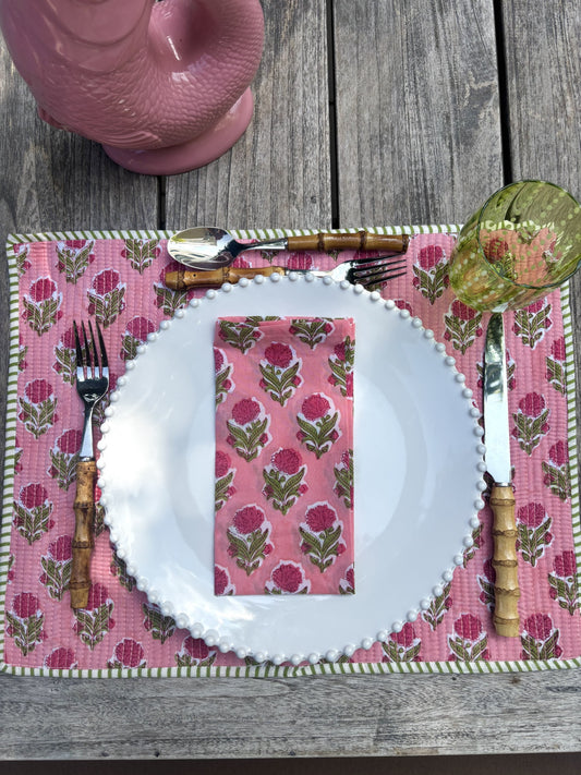 Pink Marigold Block Printed Placemats - Set of 4