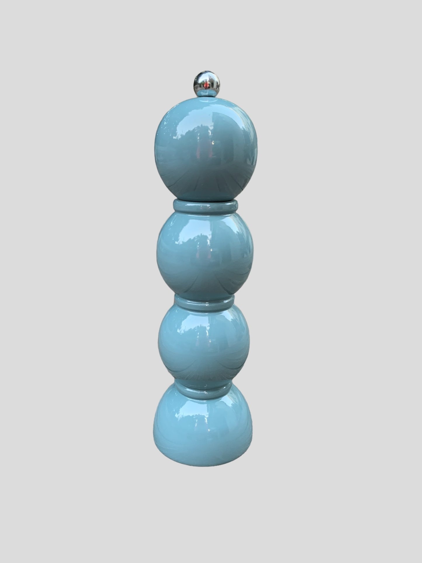 A bobbin pepper grinder in a blue chambray colour