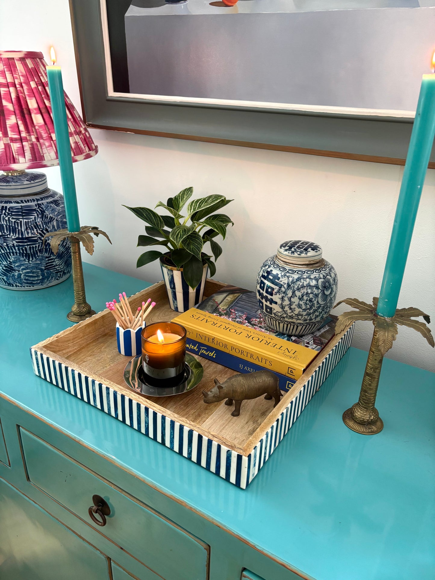 Large Bone Inlay Tray - Blue