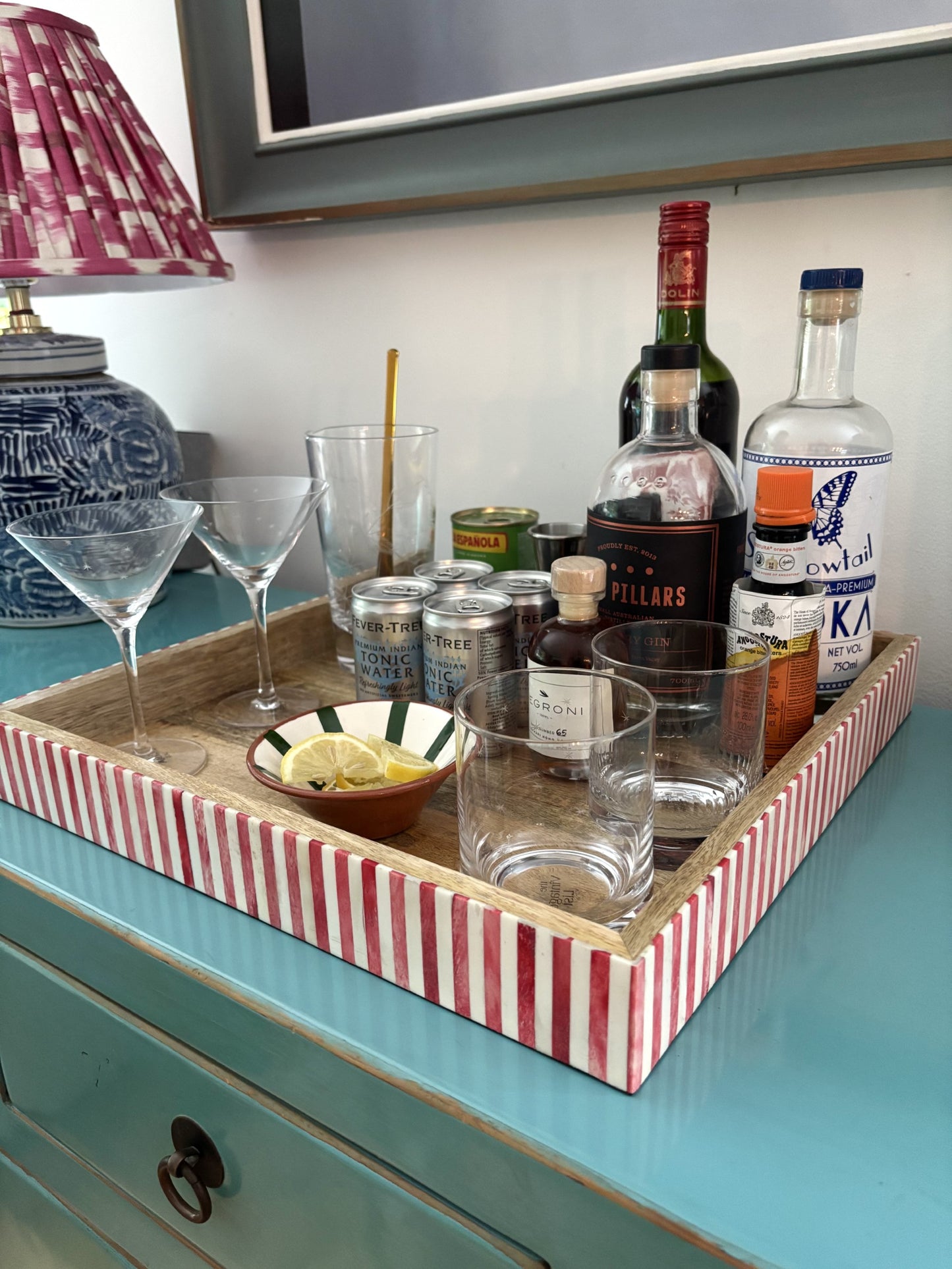 Large Bone Inlay Tray - Red