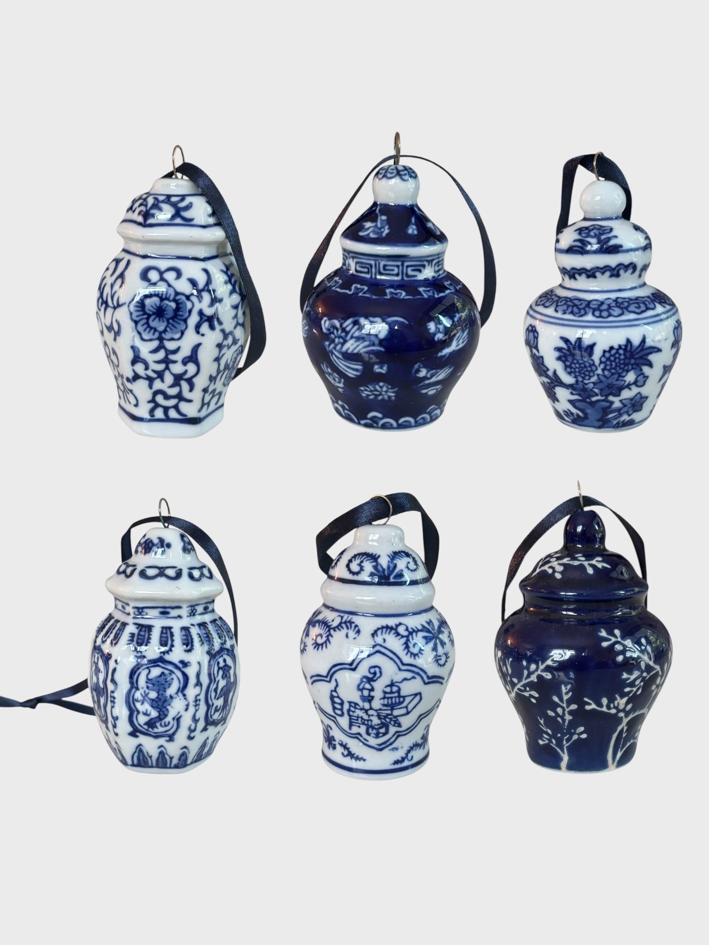Mini Blue and White Ginger Jar Ornaments - Set of 6