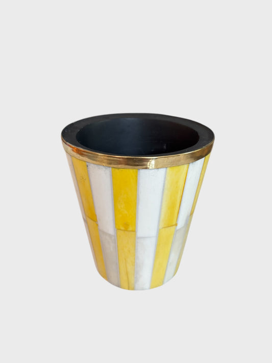 Mini Bone Inlay Pot - Yellow Stripe