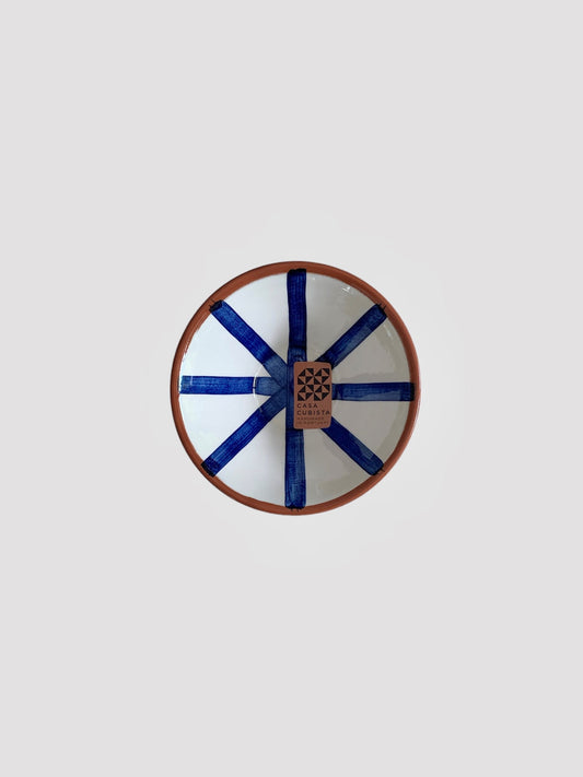 mini ceramic bowl with a blue and white segment design. Handpainted in portugal by casa cubista