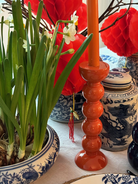 Bobbin Candlestick, 24cm - Orange