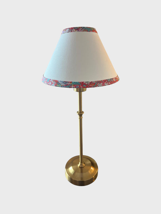 Cordless, rechargeable lamb with a handmade lampshade with a Liberty trim