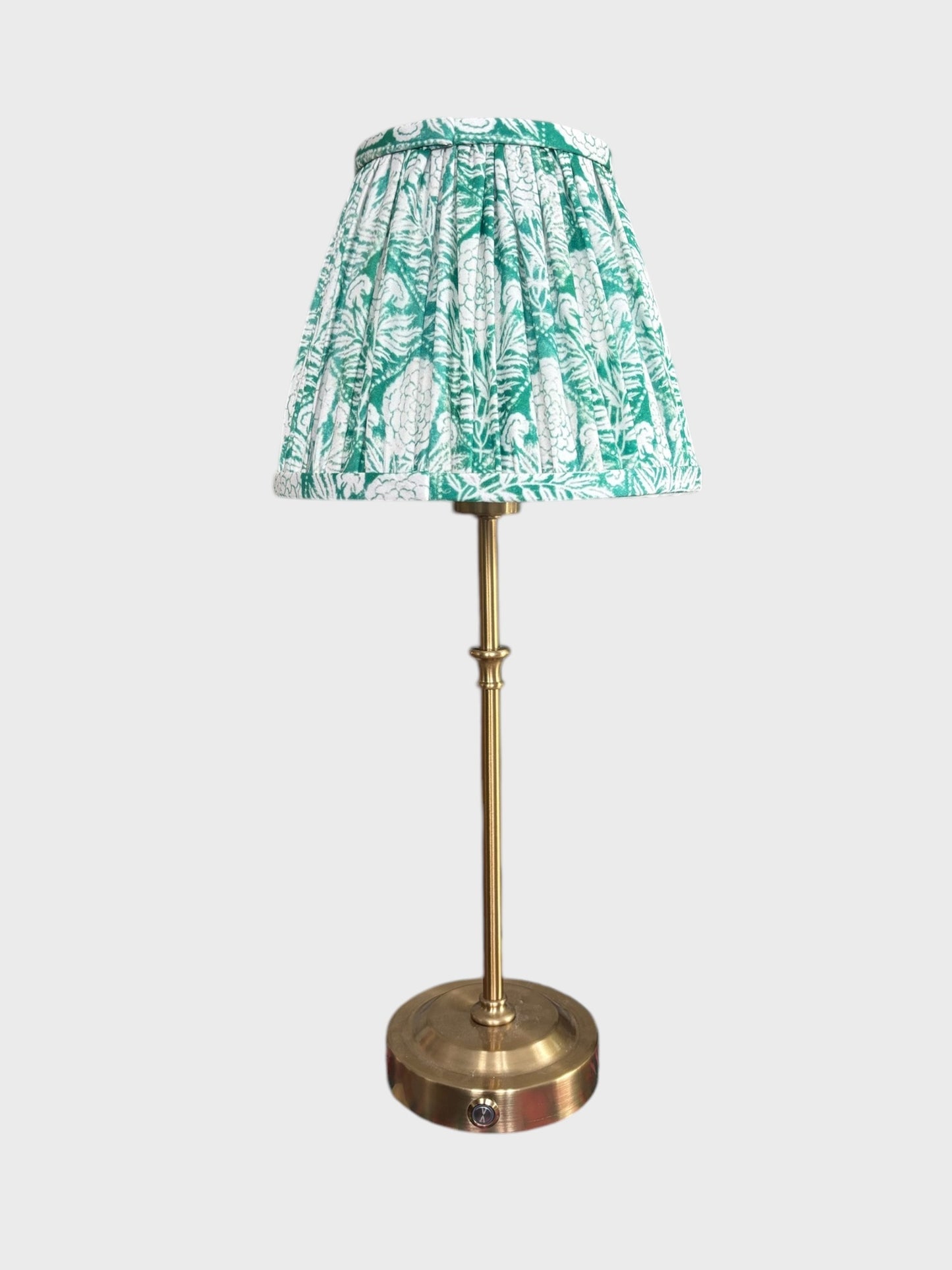 Rechargeable Table Lamp With Pleated Green Floral Shade