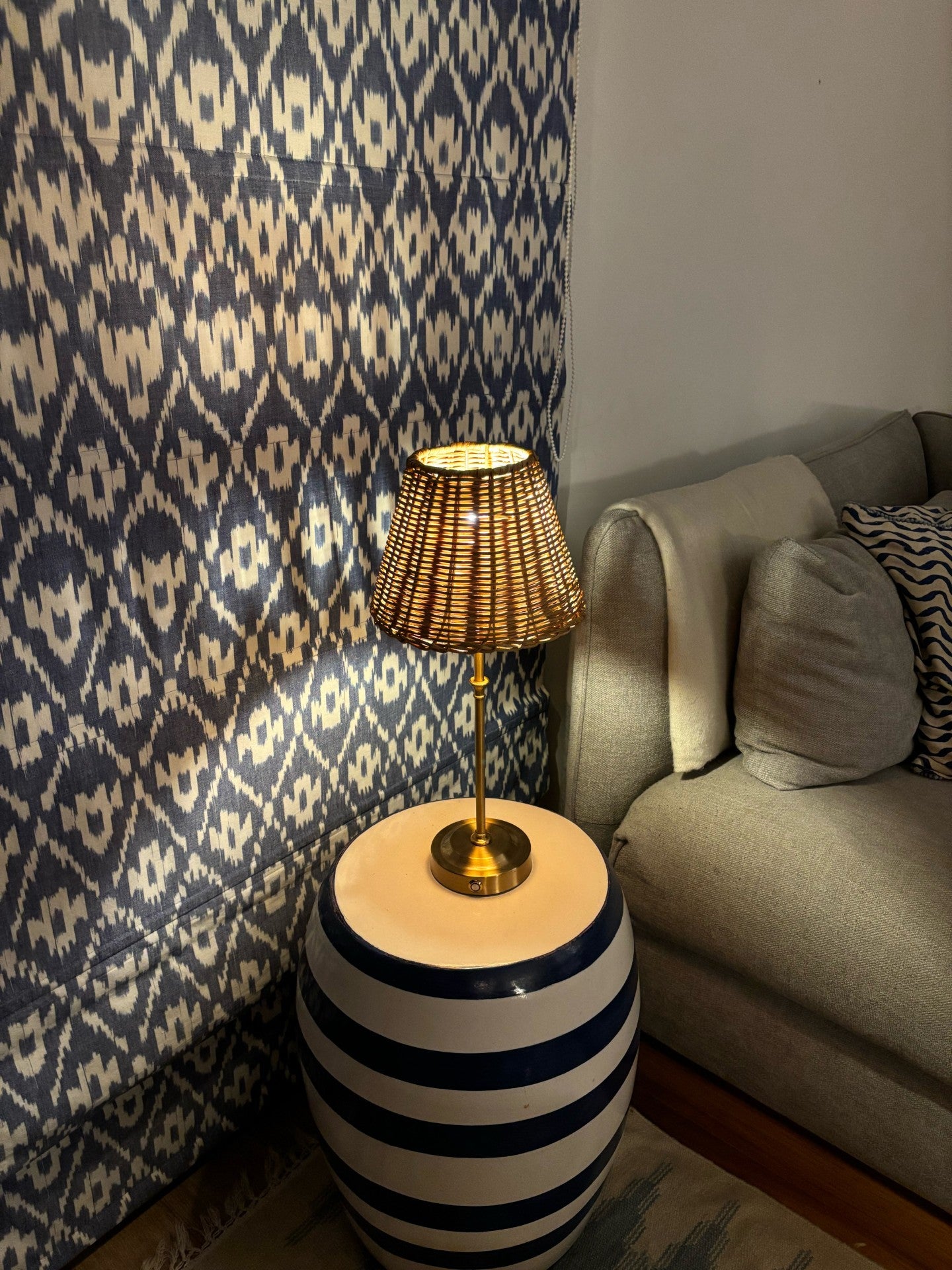 Rechargeable Brass Table Lamp With Rattan Shade
