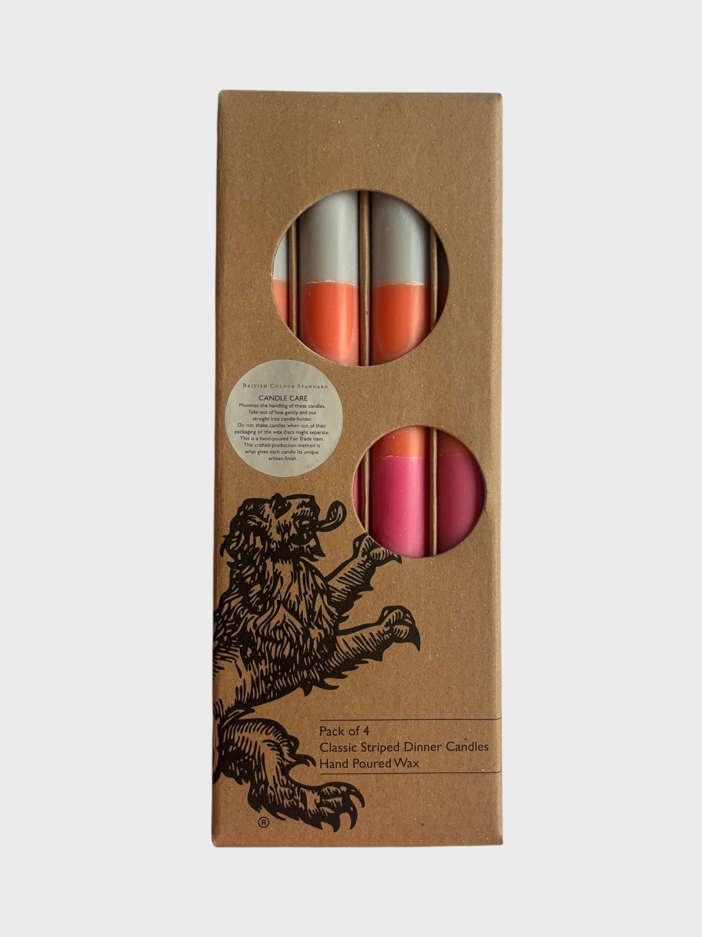 Classic Striped Dinner Candles 4 Pack - Neyron, Orange Flame & Willow Grey