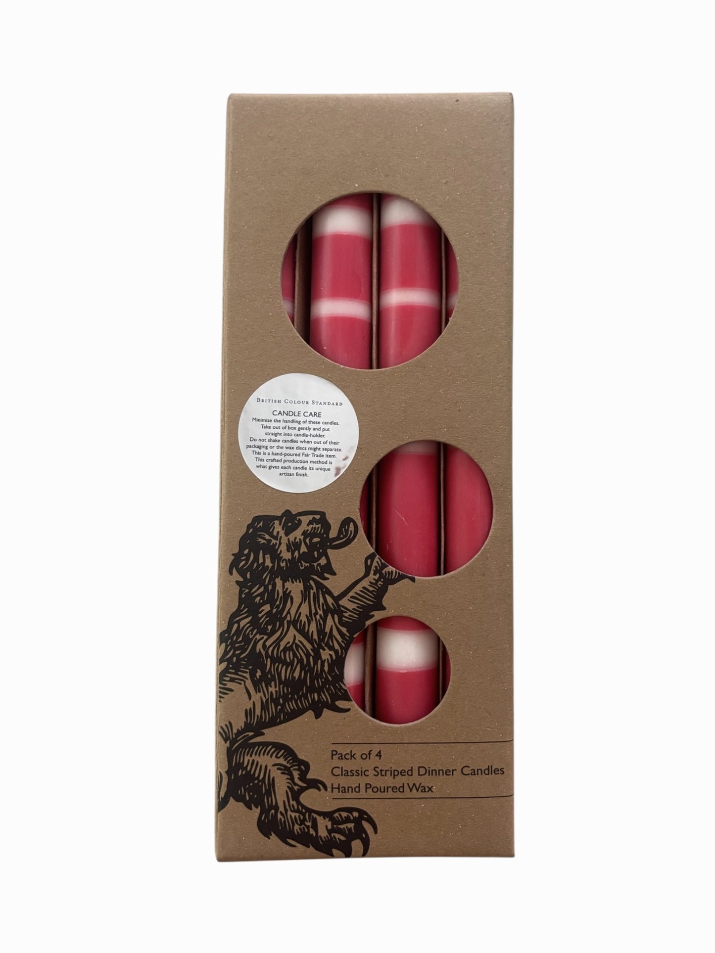 Classic Striped Dinner Candles 4 Pack - Oriental Red & Pearl