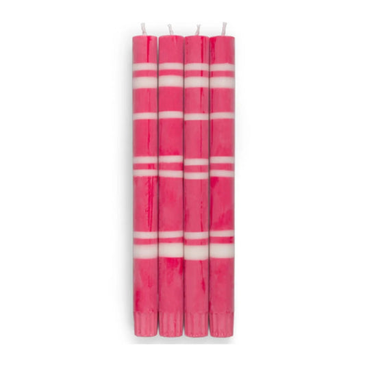Classic Striped Dinner Candles 4 Pack - Oriental Red & Pearl