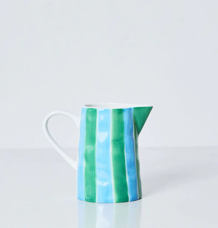 Milk Jug - Green & Cornflower Stripes