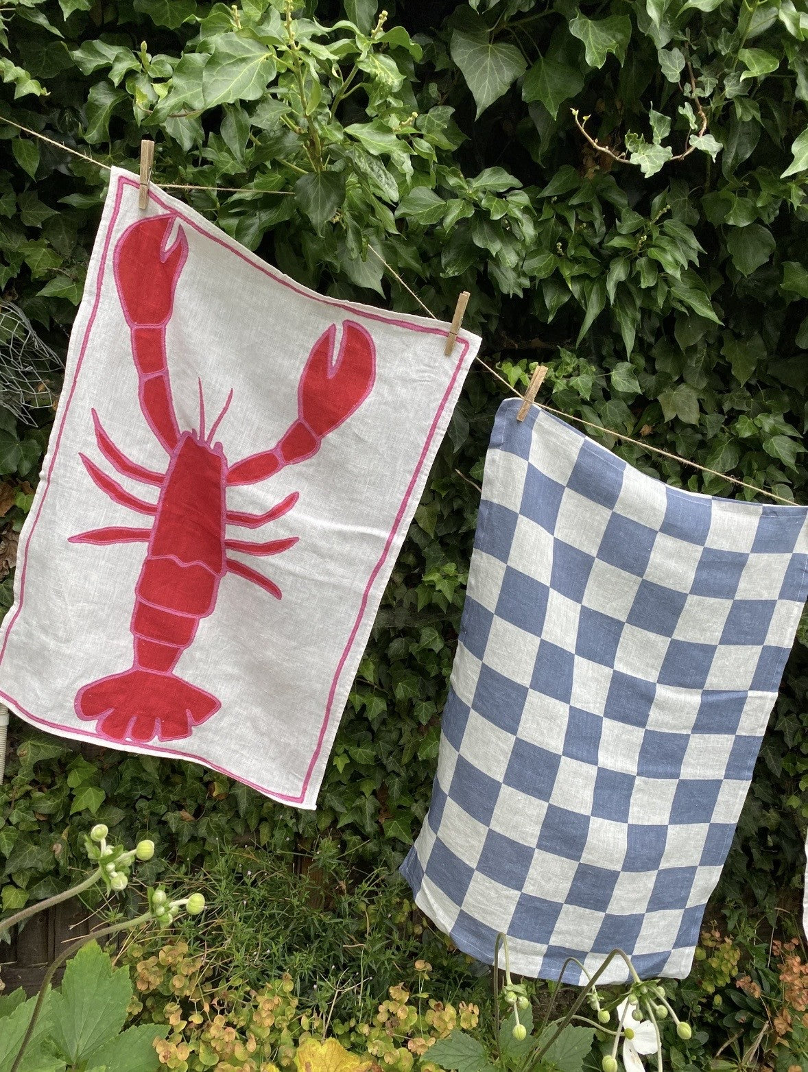 Lobster Embroidered Tea Towel - 100% Linen