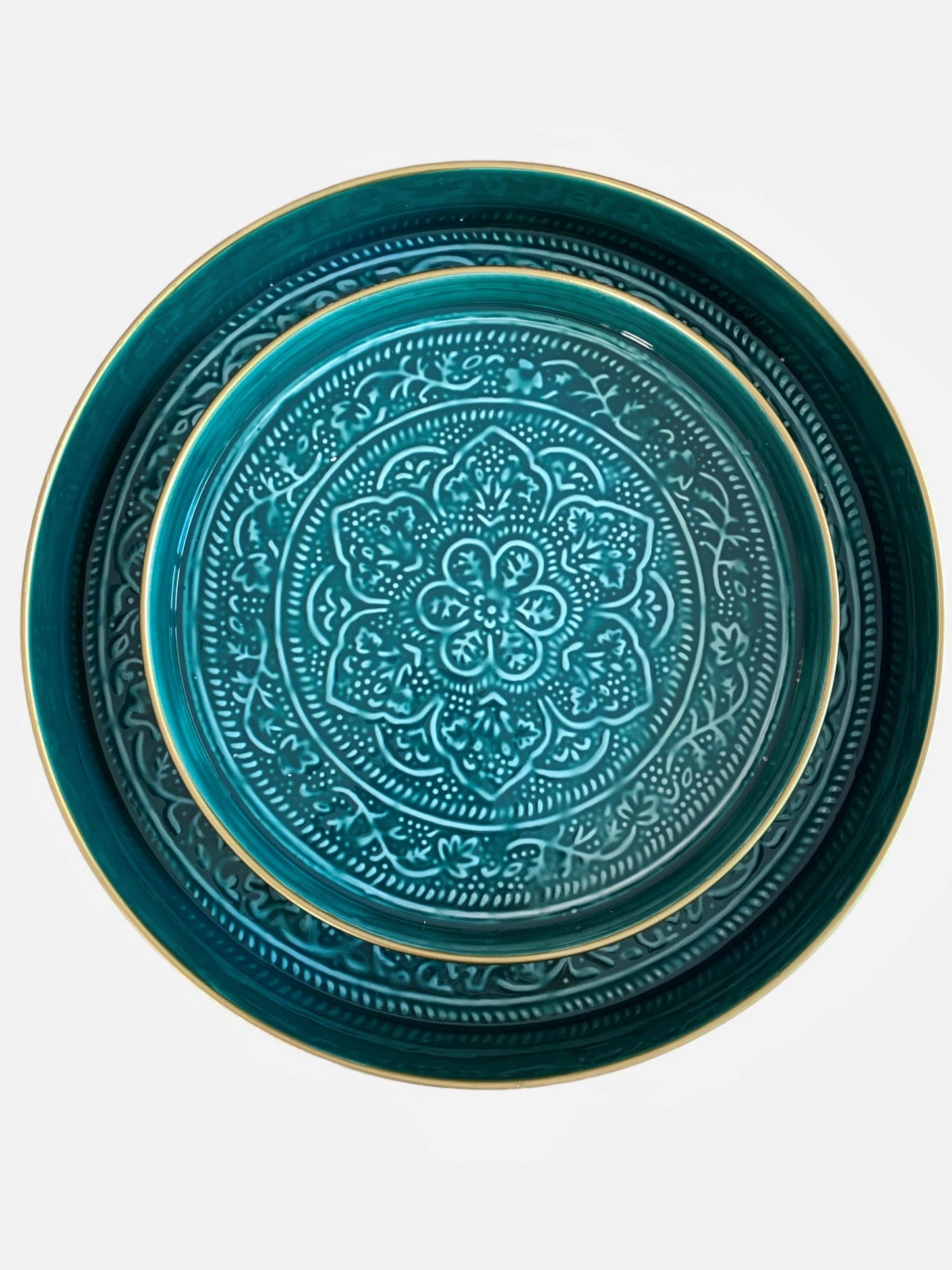 Set of 2 Enamel Trays - Teal