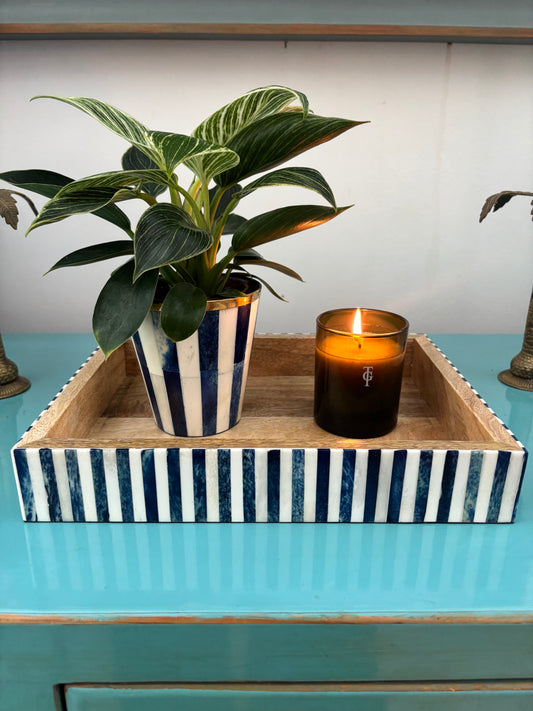 Medium Bone Inlay Tray - Blue
