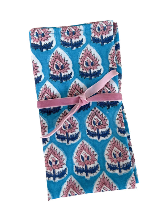 Lotus Block Printed Napkins  - Set of 4