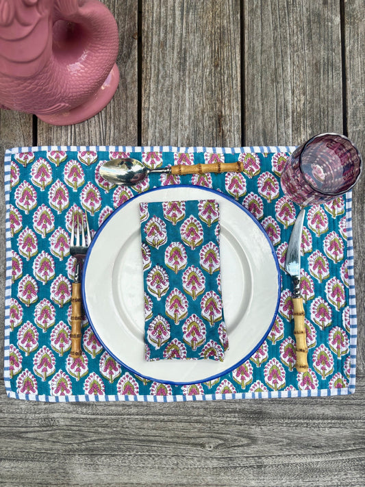 Azalea Block Printed Placemats  - Set of 4