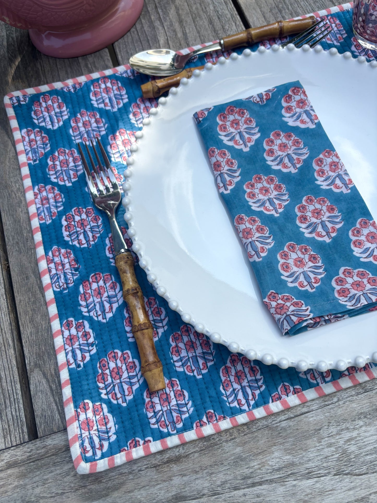 Camellia Block Printed Napkins  - Set of 4