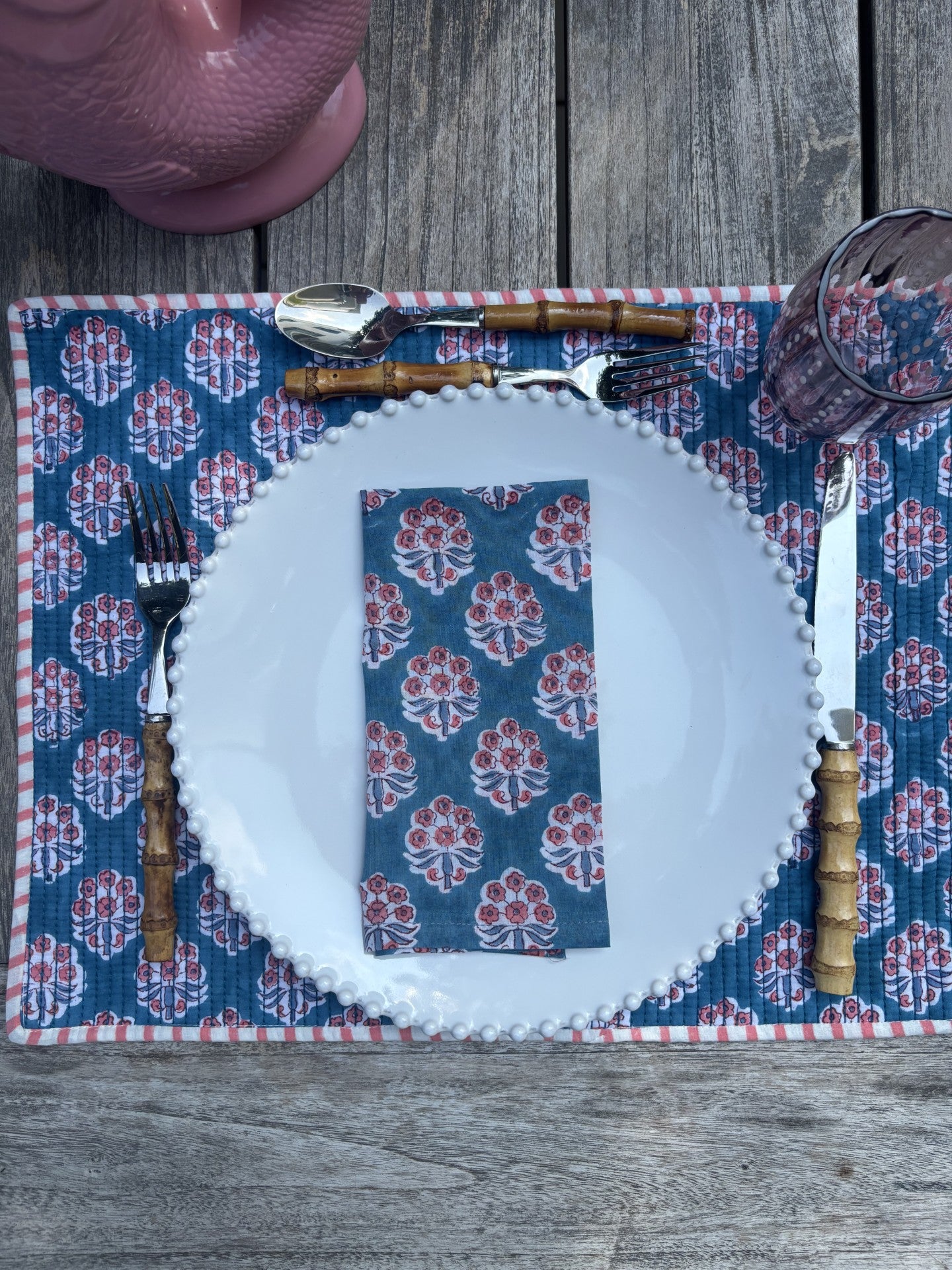Camellia Block Printed Napkins  - Set of 4