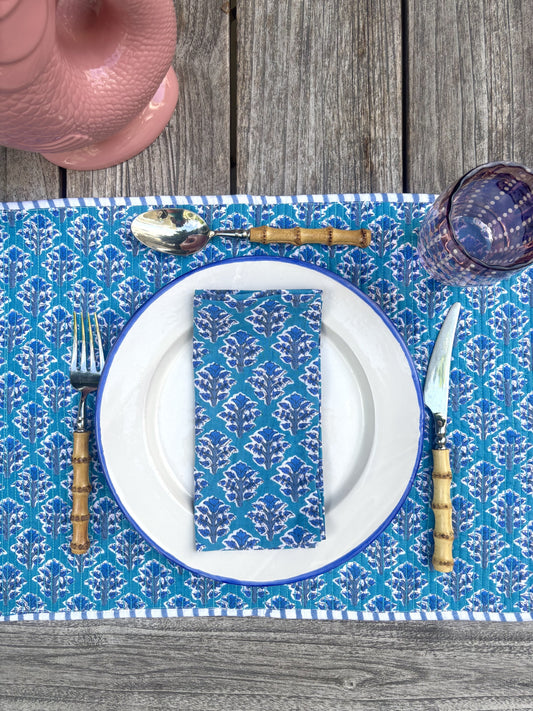 Forget-Me-Not Block Printed Placemats  - Set of 4