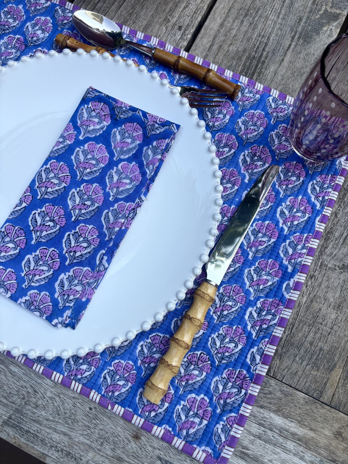 Peony Block Printed Placemats  - Set of 4