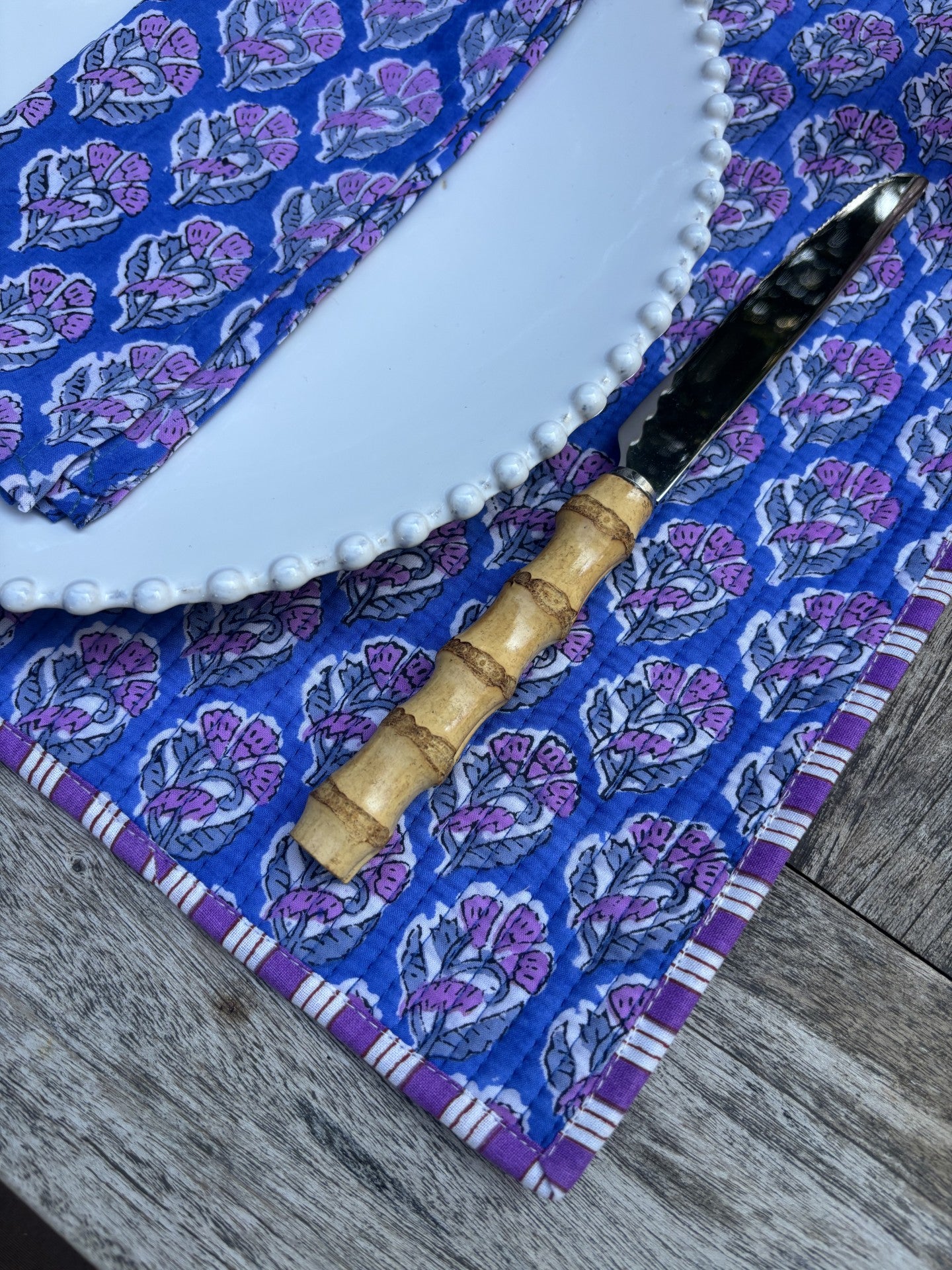Peony Block Printed Napkins  - Set of 4