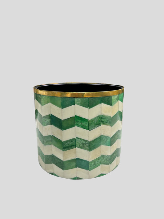 A green and white bone inlay planter