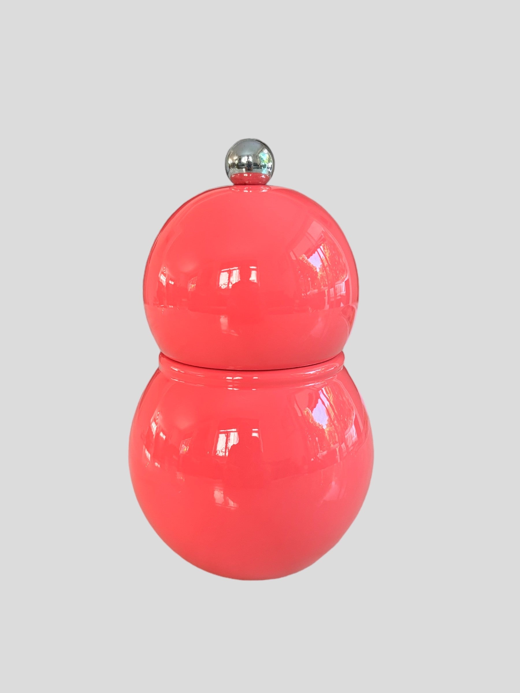 A watermelon 'Chubbie' salt & pepper grinder from Addison Ross. Small, bobbin shaped.