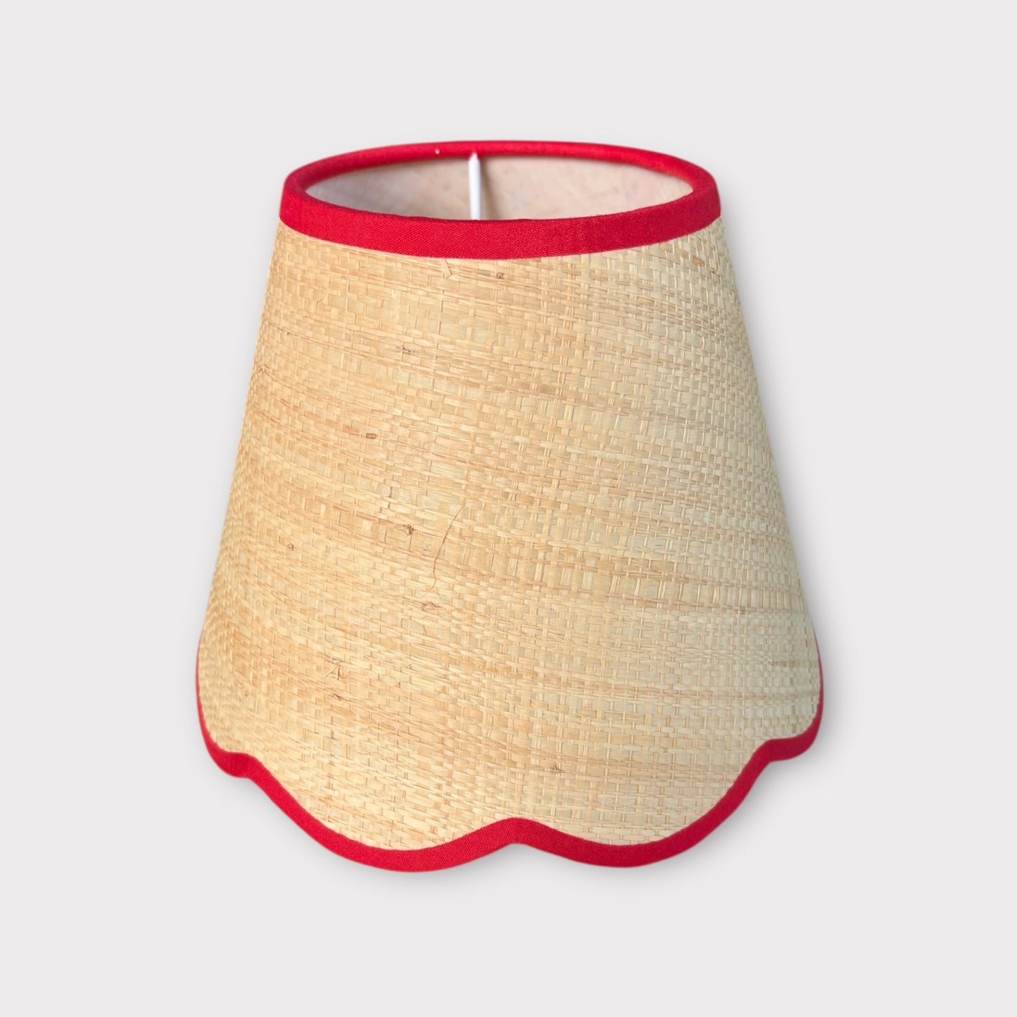 Scalloped Rattan Lampshade with Red Trim