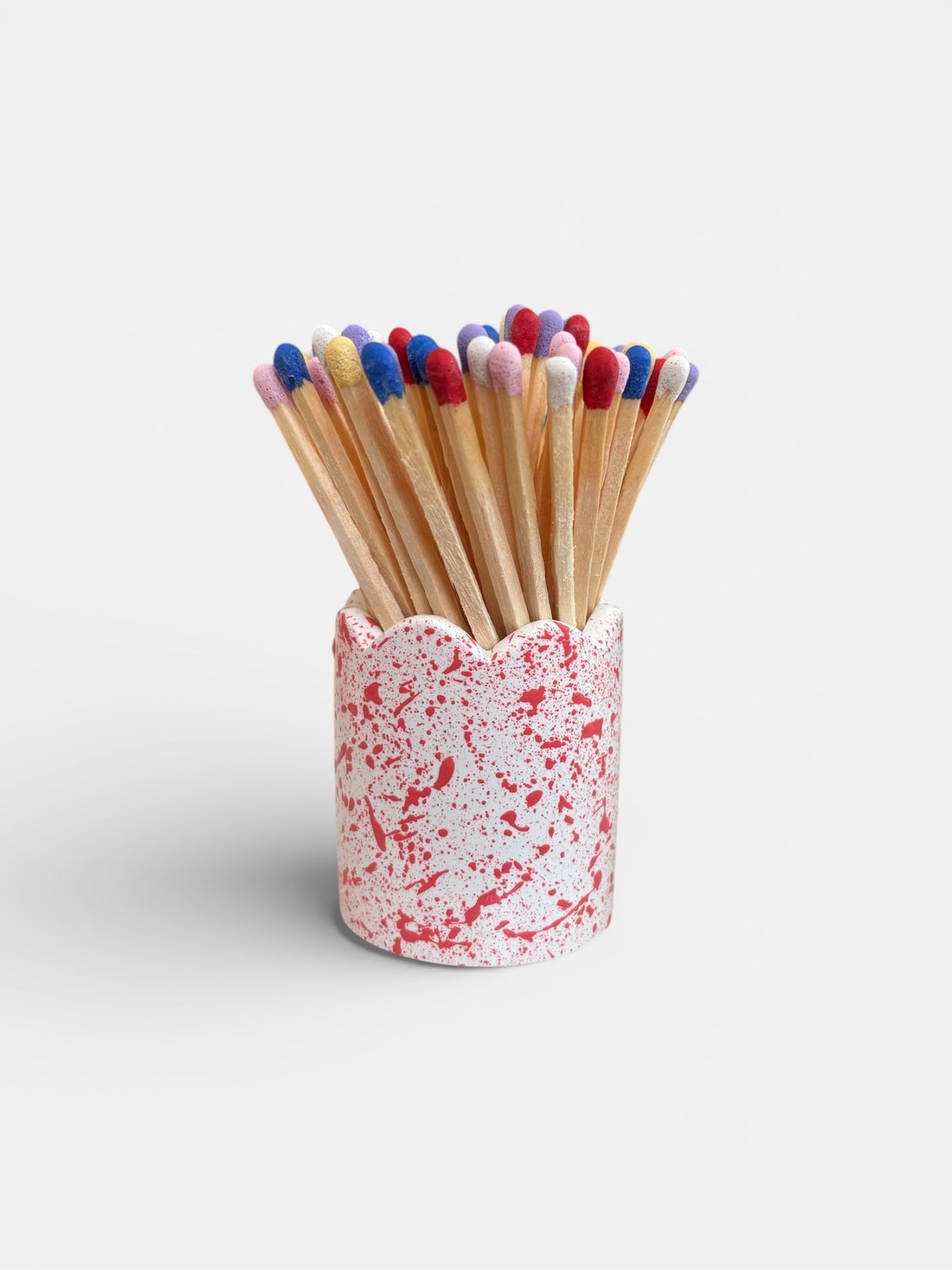 Coral Splatter Matchstick Pot with Rainbow Matches