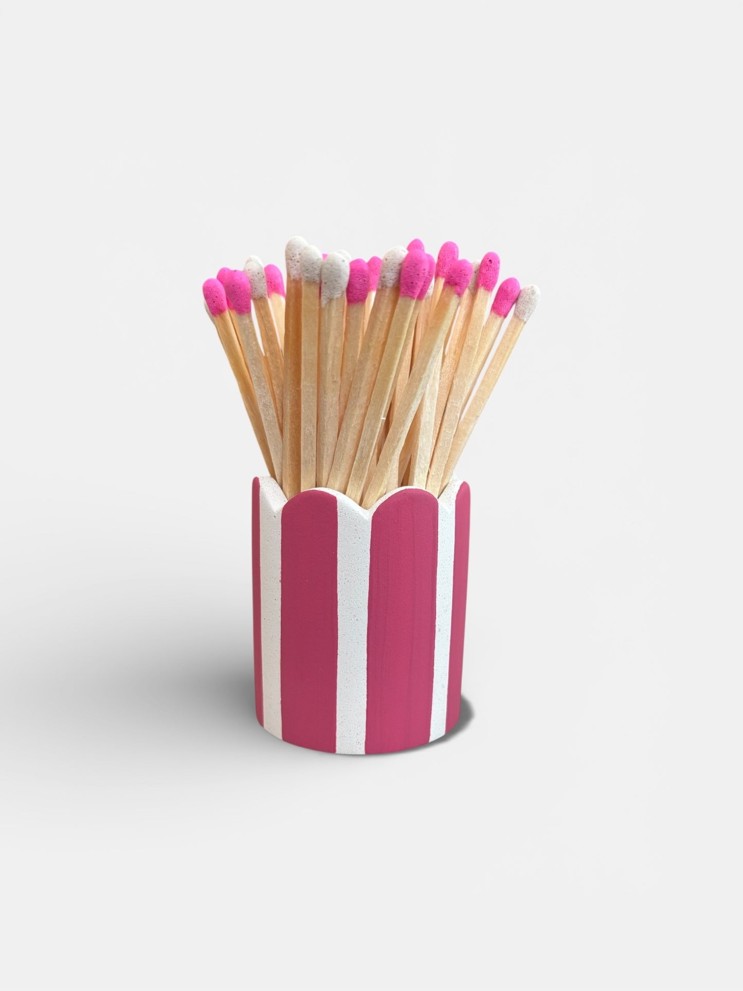 Pink Stripe Matchstick Pot with Pink & White Matches