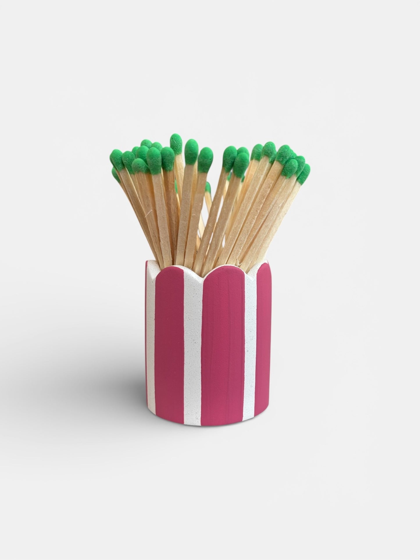 Pink Stripe Matchstick Pot with Pink & White Matches