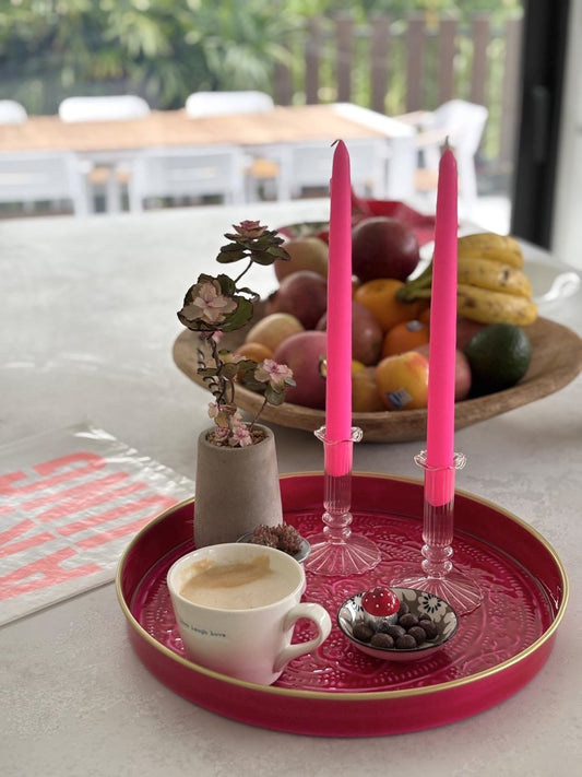 A Pair of Rose Pink Glass Candle Holders