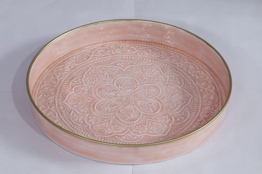 A large embossed enamel serving tray