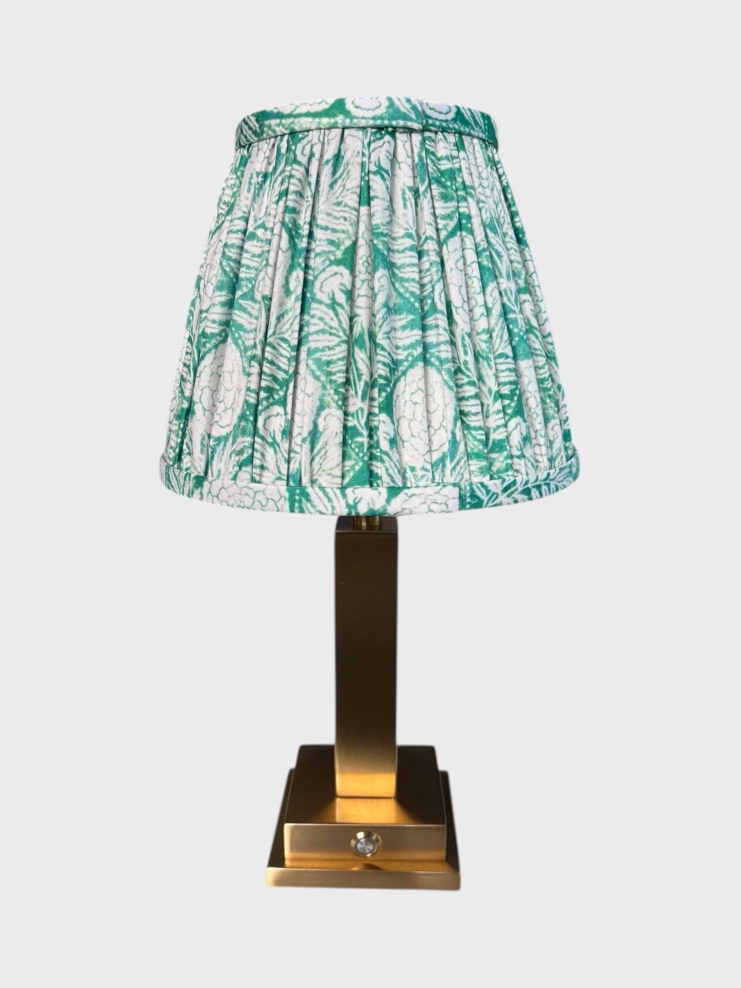 Rechargeable Table Lamp with Pleated Green Floral Shade