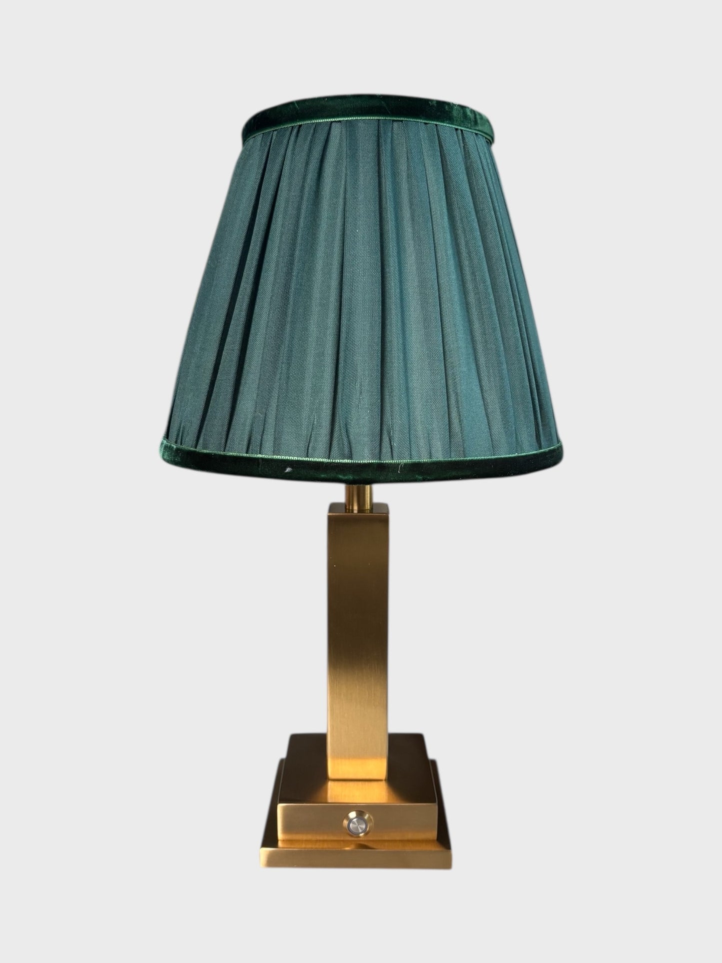 Rechargeable Table Lamp with Pleated Green Shade