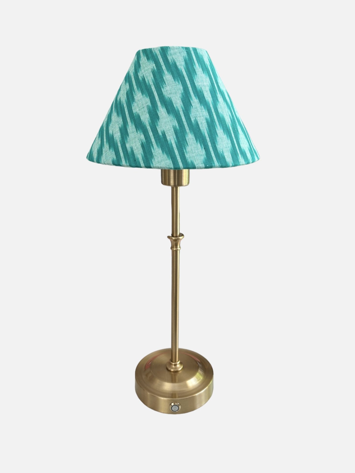 Rechargeable Table Lamp With Handmade Green Ikat Shade