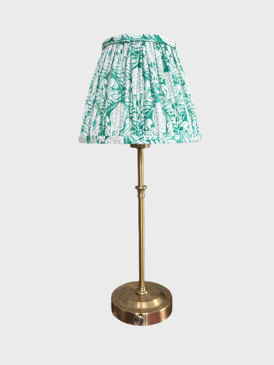 Rechargeable Table Lamp With Pleated Green Floral Shade