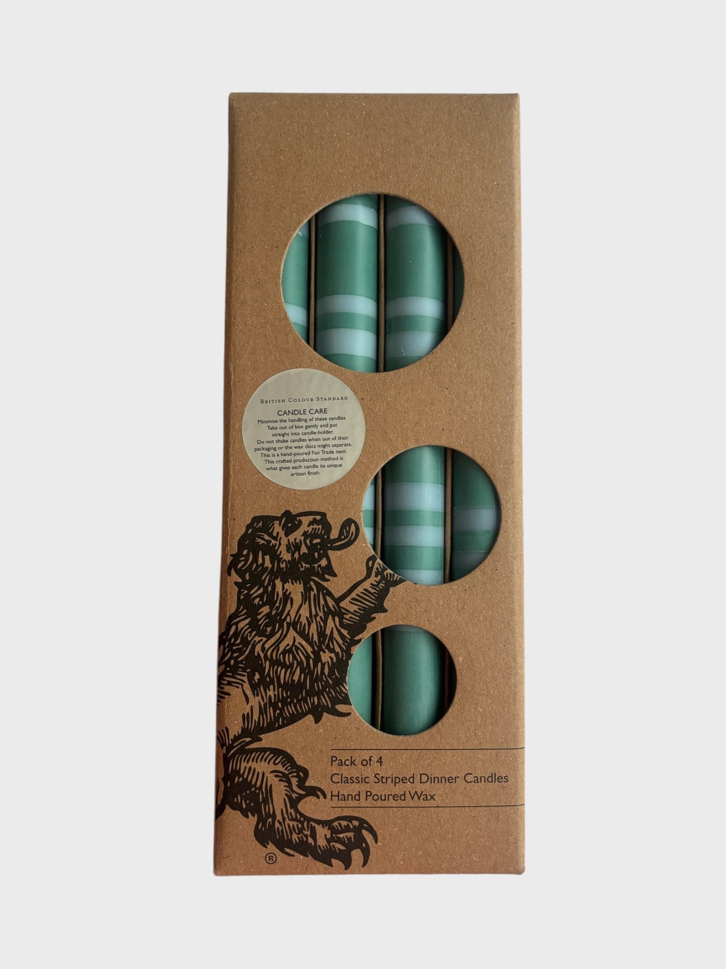 Classic Striped Dinner Candles 4 Pack - Beryl Green & Moonstone