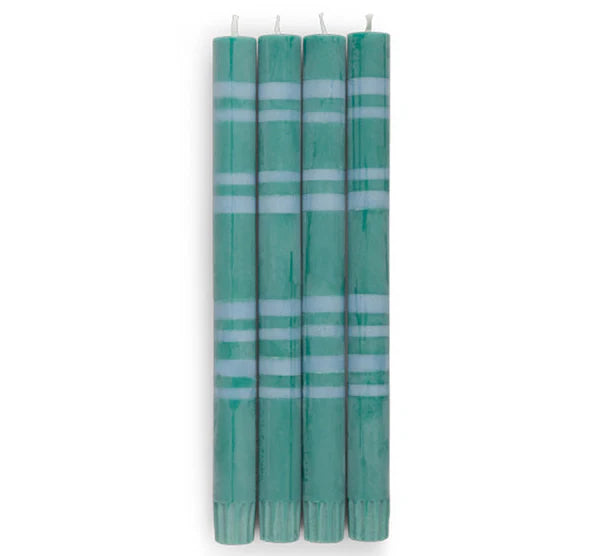 Classic Striped Dinner Candles 4 Pack - Beryl Green & Moonstone
