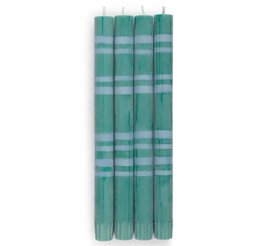 Classic Striped Dinner Candles 4 Pack - Beryl Green & Moonstone