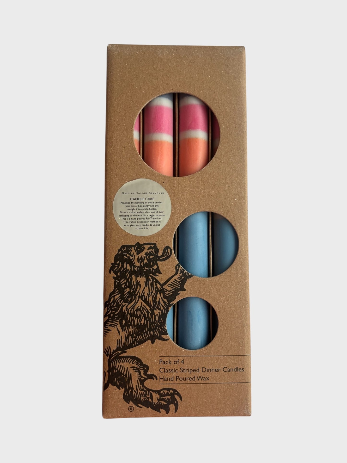 Classic Striped Dinner Candles 4 Pack - Orange, Gull, Neyron, Midnight & Nanking Blue