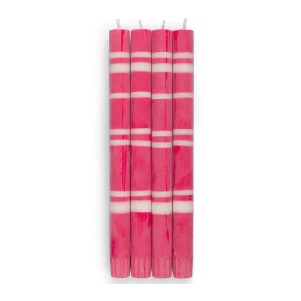 Classic Striped Dinner Candles 4 Pack - Oriental Red & Pearl