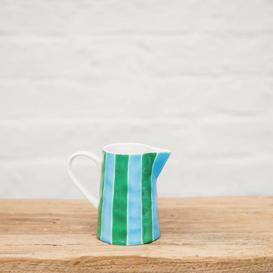 Milk Jug - Green & Cornflower Stripes