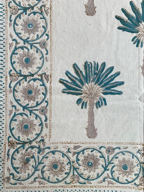 palm tree block printed tablecloth